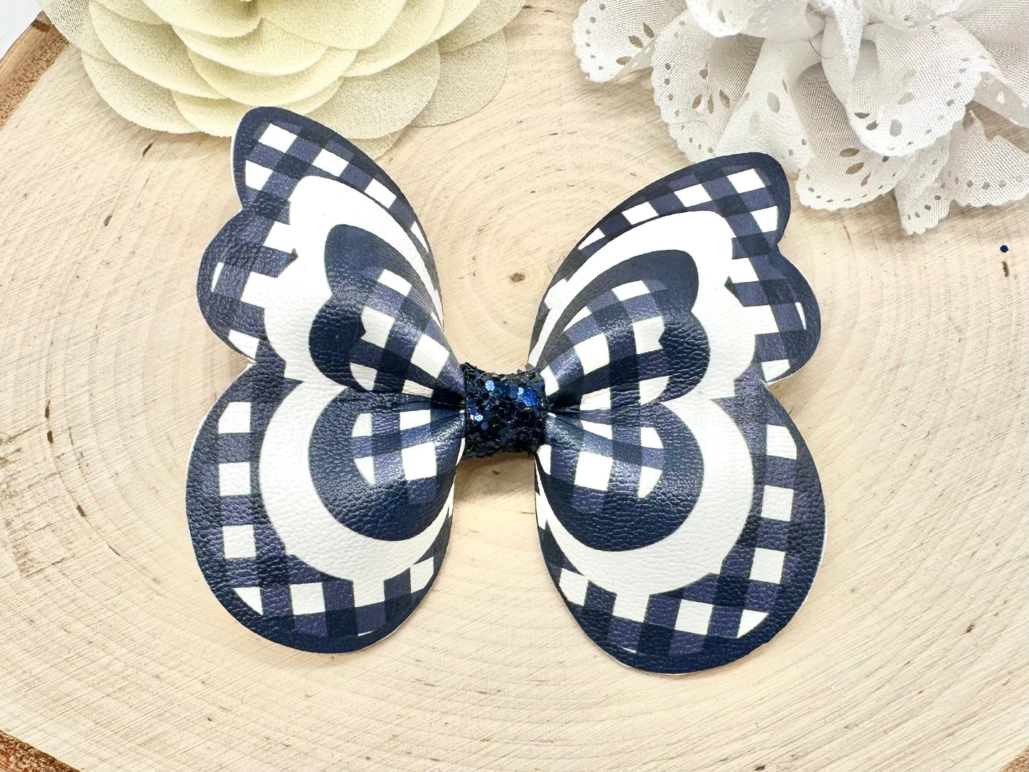 Navy Gingham butterfly hair accessories - sold individually