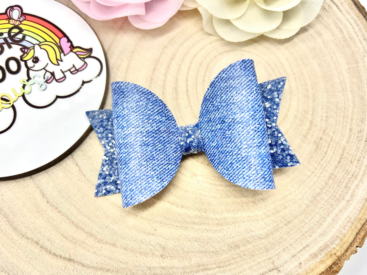 3.5” denim effect hair bow