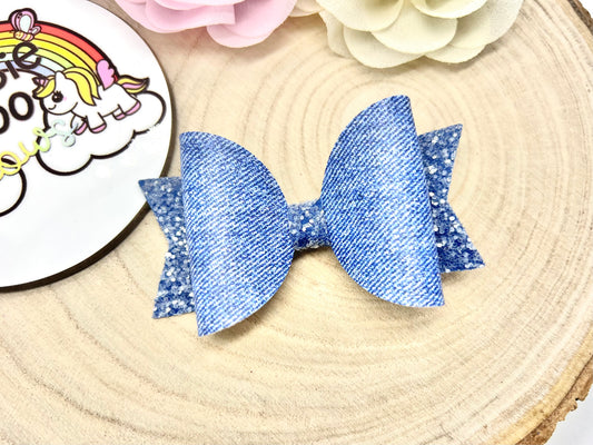 3.5” denim effect hair bow