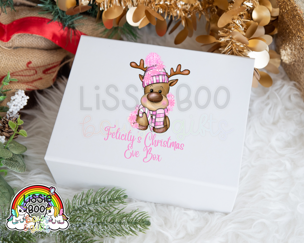 Personalised Pink Reindeer Christmas Eve Box