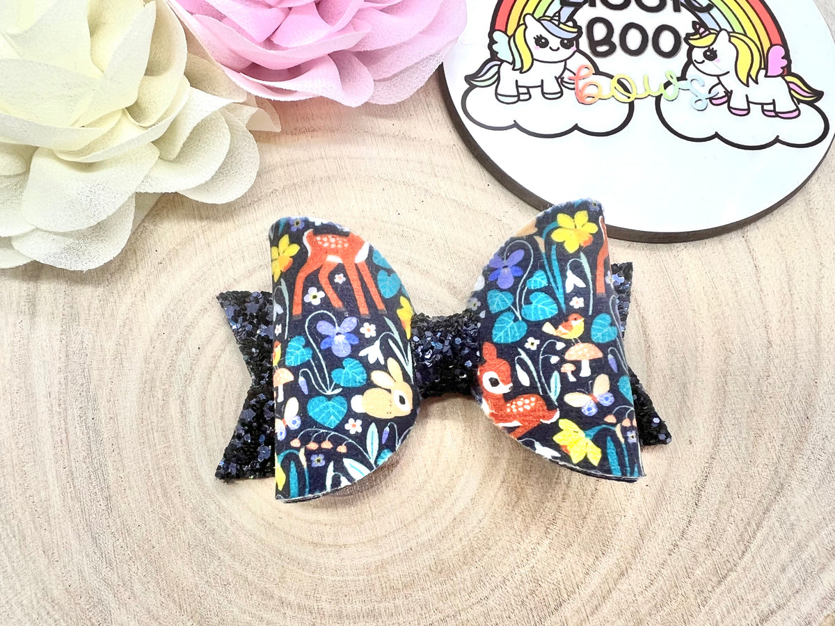 3.5” velvet woodland animal hair bow