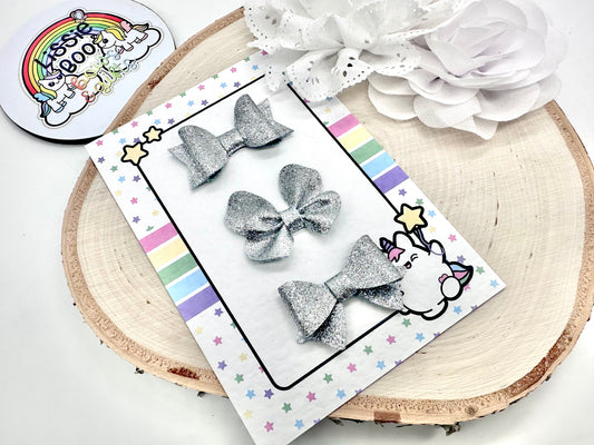 Set of three fine glitter silver hair accessories