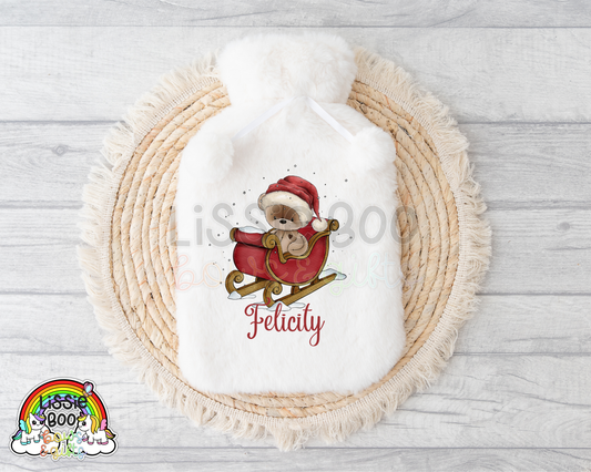 Christmas Bear Sleigh hot water bottle
