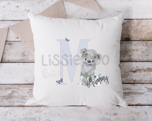 Grey sketchy bear personalised cushion cover