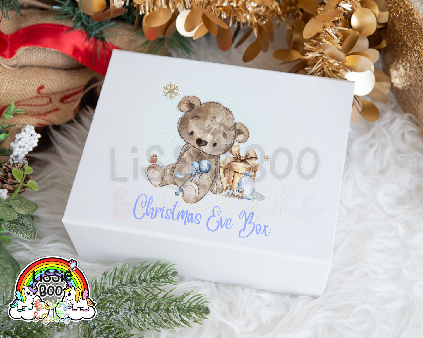 Personalised Blue Brown Bear Christmas Eve Box