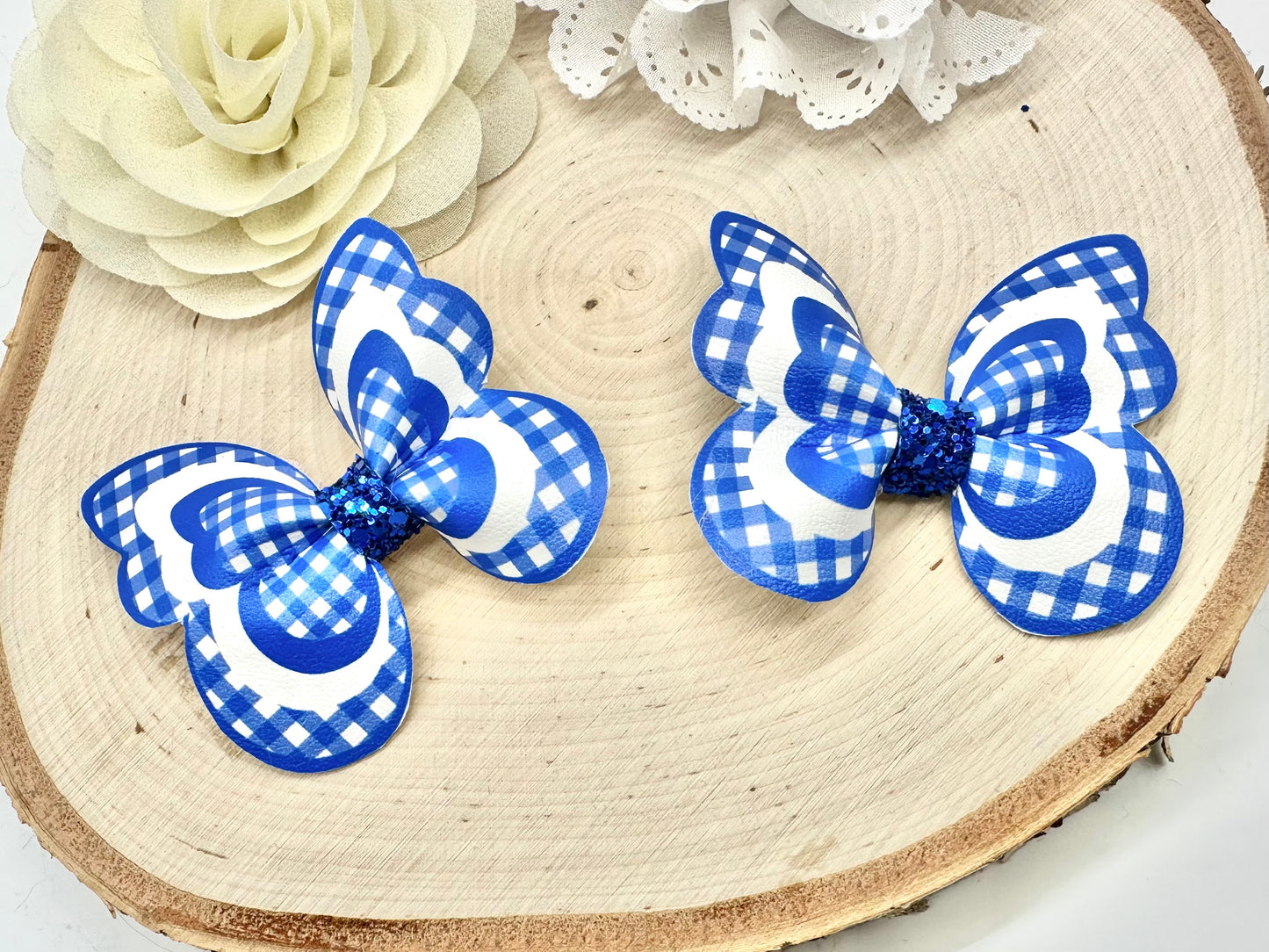 Royal Blue Gingham butterfly hair accessories - sold individually