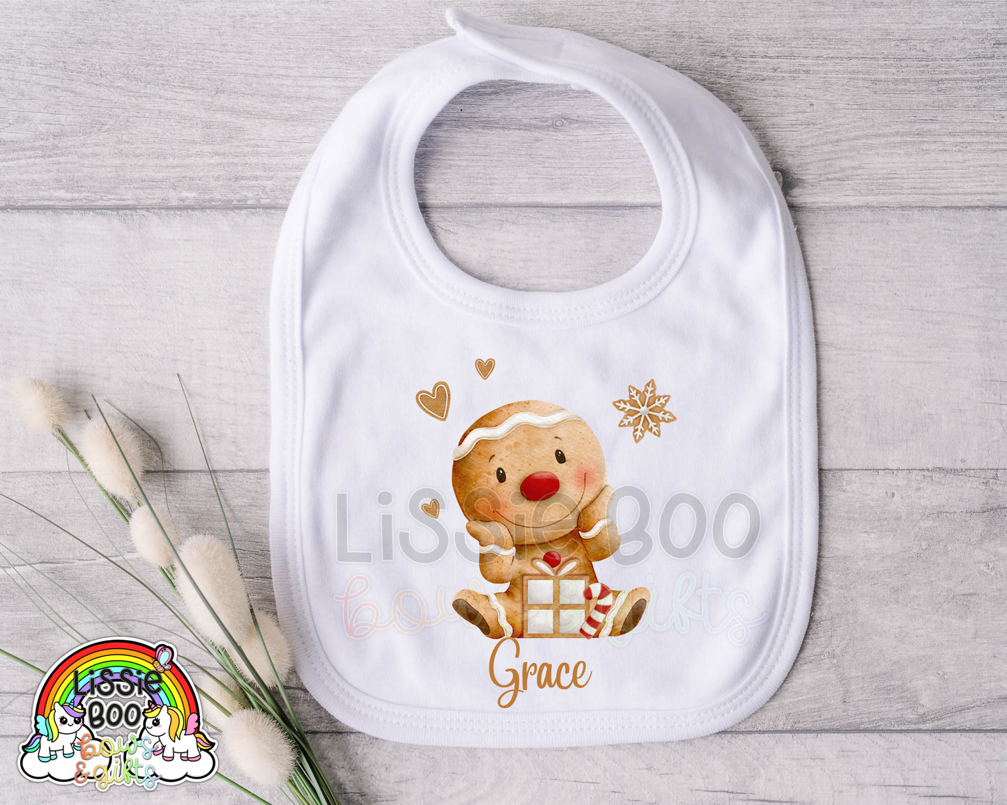 Personalised gingerbread baby’s Christmas bib