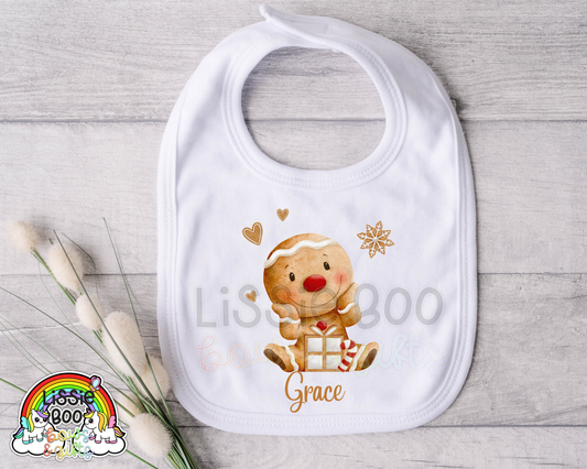 Personalised gingerbread baby’s Christmas bib