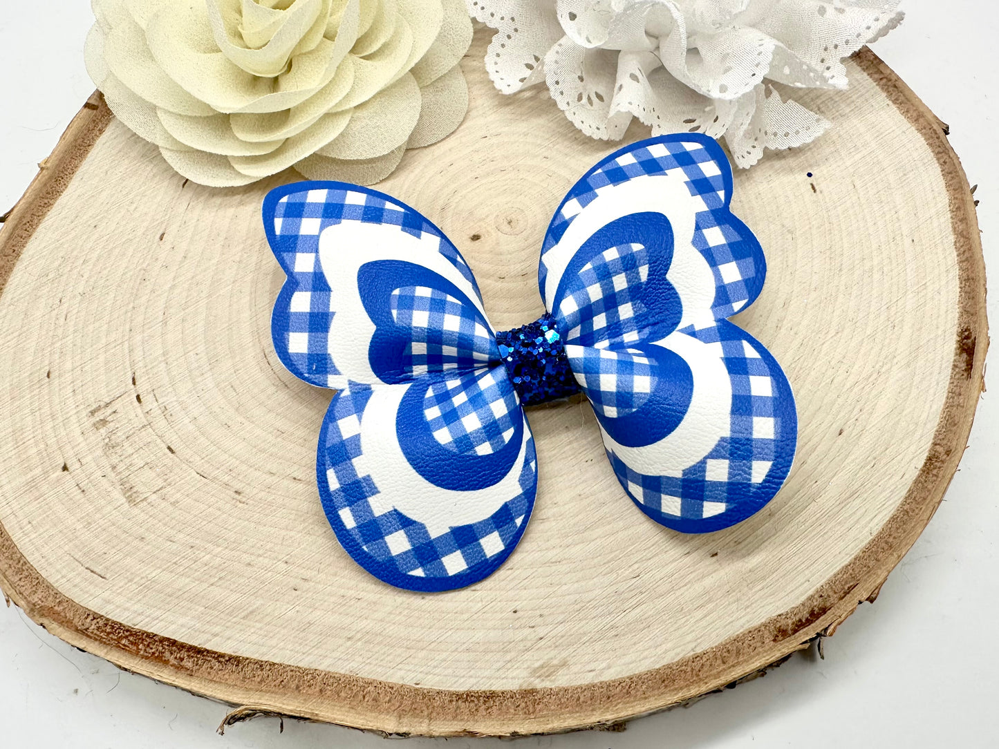 Royal Blue Gingham butterfly hair accessories - sold individually