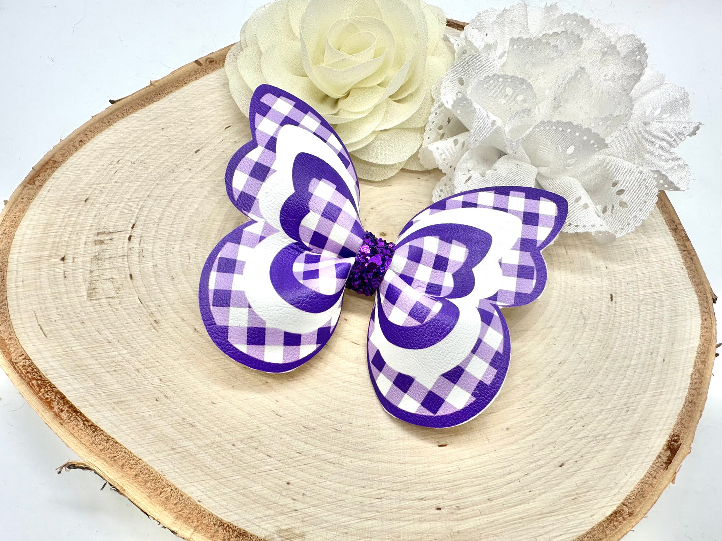 Purple Gingham butterfly hair accessories - sold individually