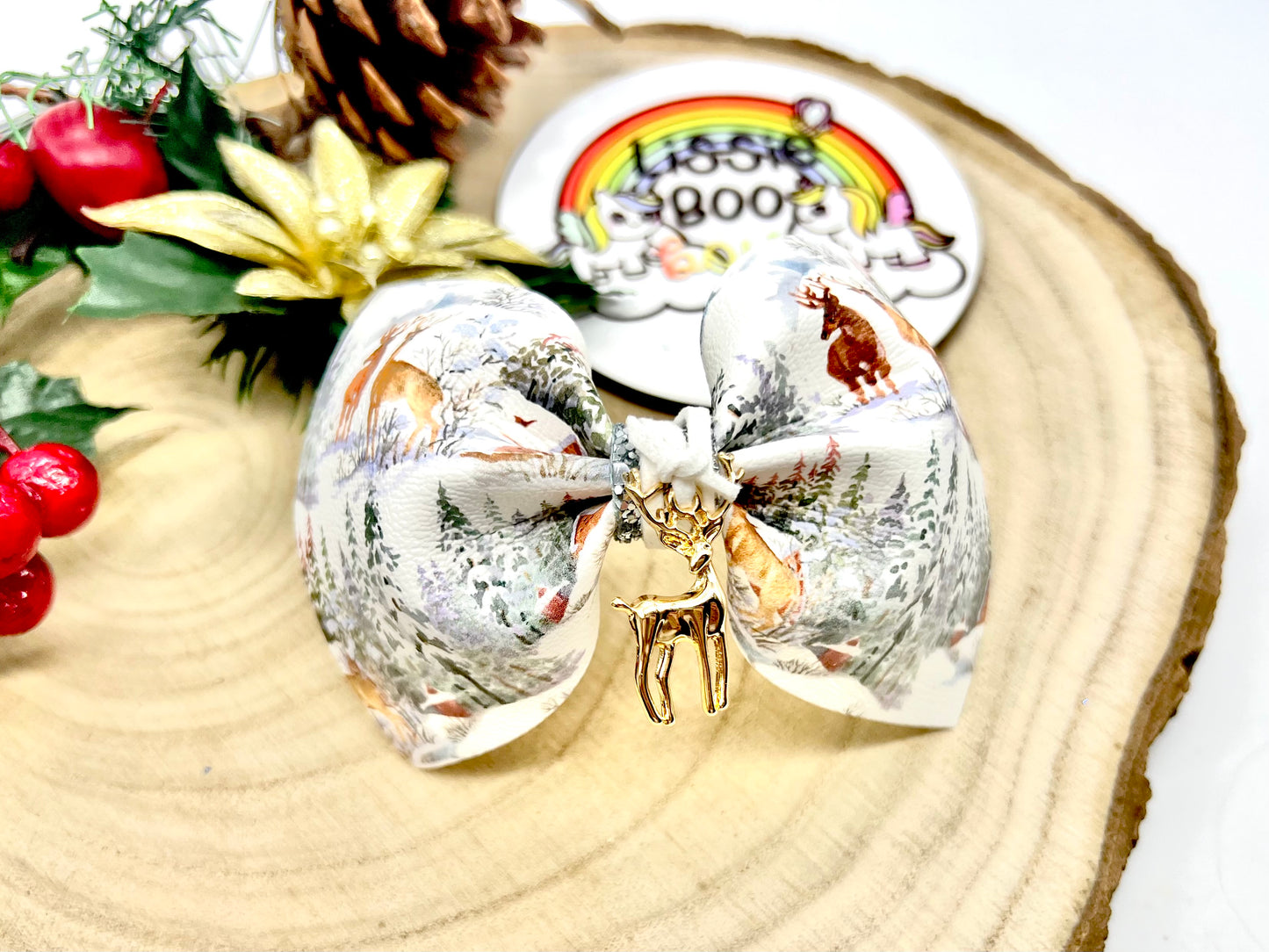 4” winter deer pinch hair bow