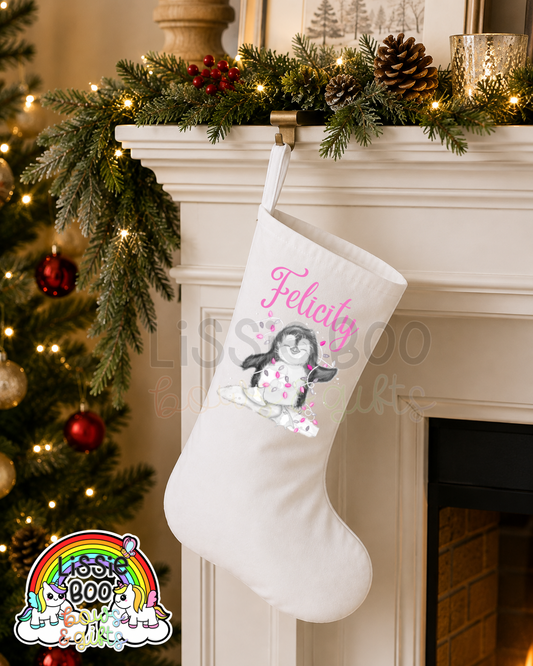 Personalised Pink Penguin Christmas Stocking