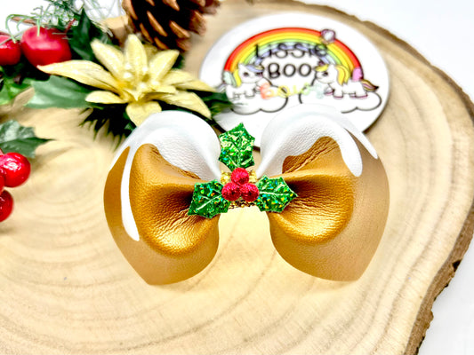 4” Christmas pudding pinch hair bow