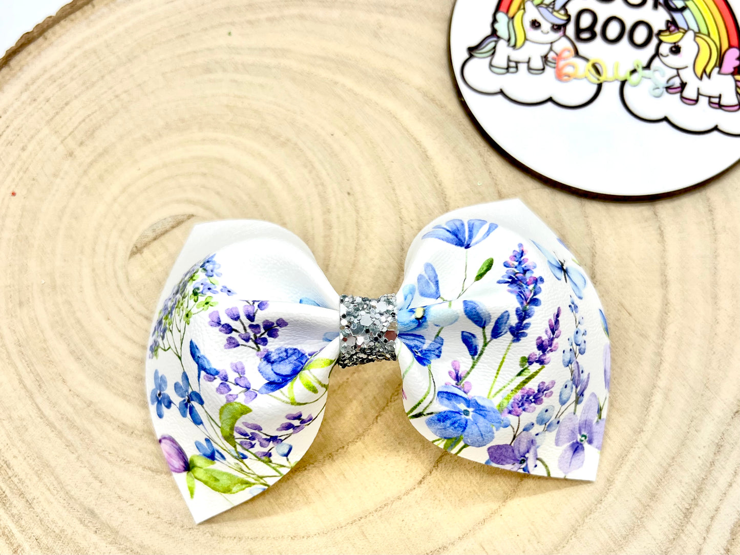 4” blue floral pinch hair bow