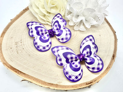 Purple Gingham butterfly hair accessories - sold individually