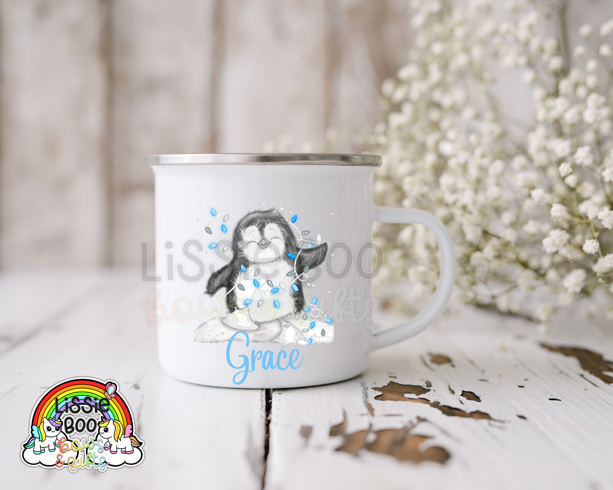 Blue Penguin enamel mug