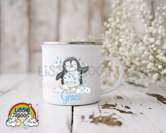 Blue Penguin enamel mug