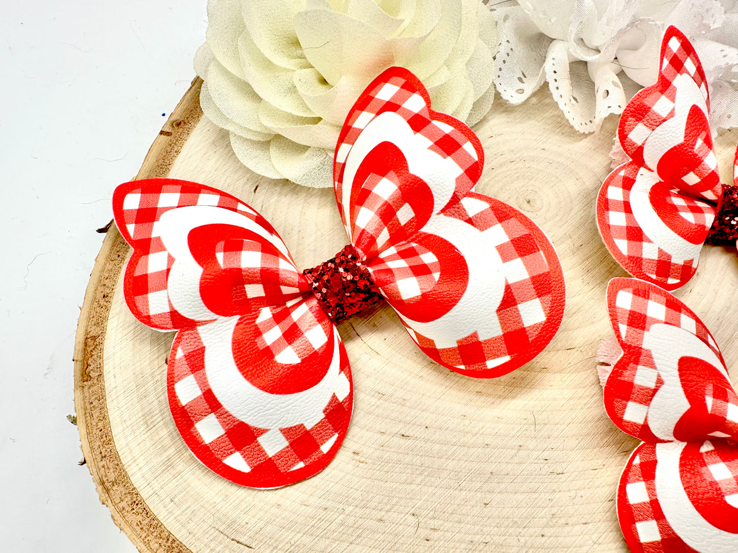Red Gingham butterfly hair accessories - sold individually