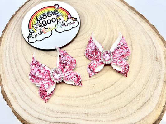 Pink butterfly bow piggytail set