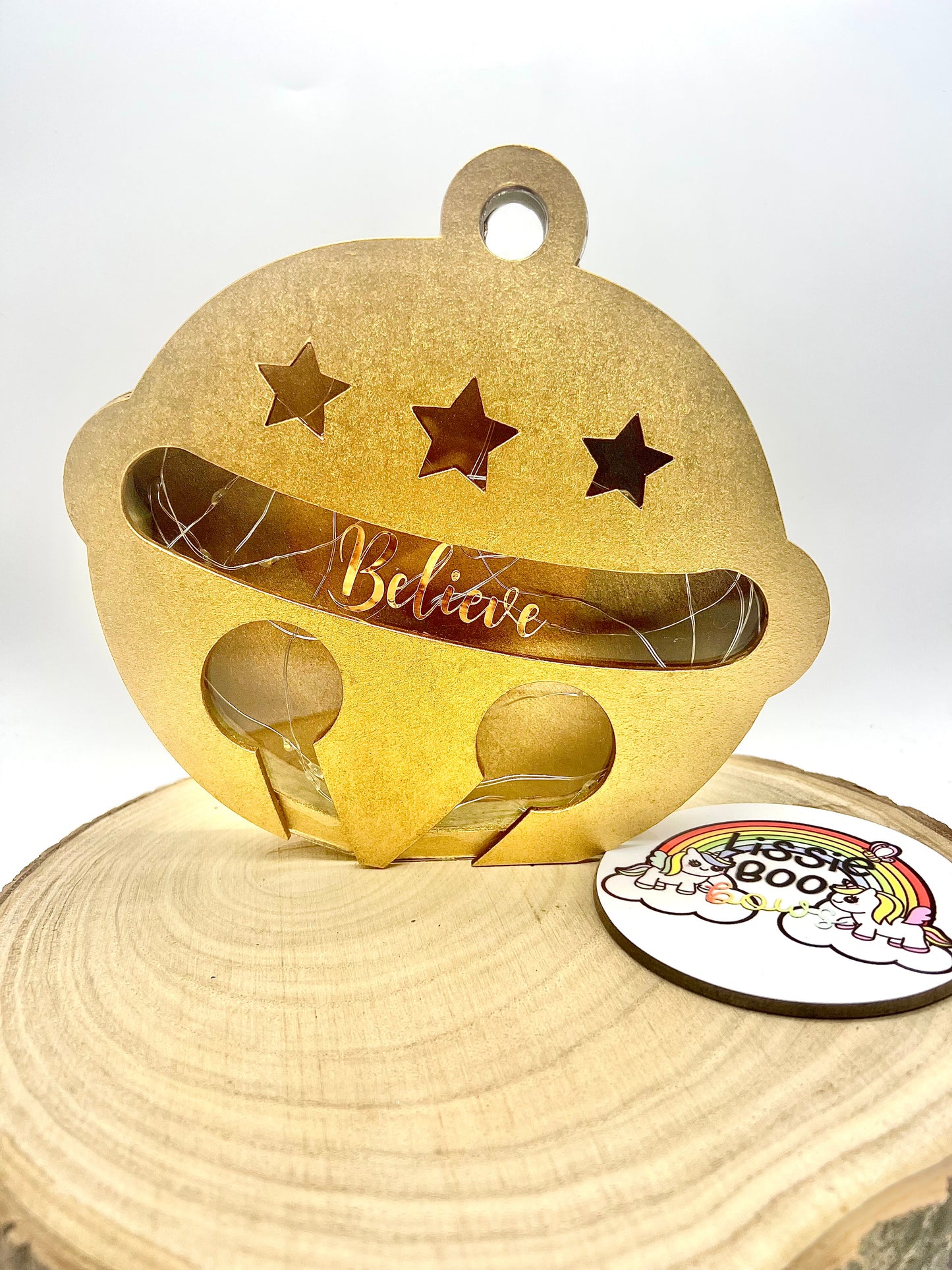 Wooden Believe Bell with lights