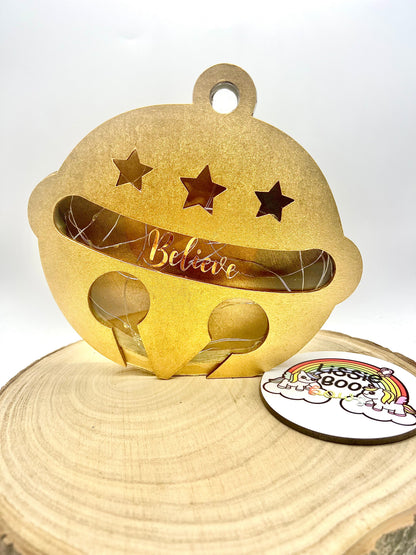 Wooden Believe Bell with lights