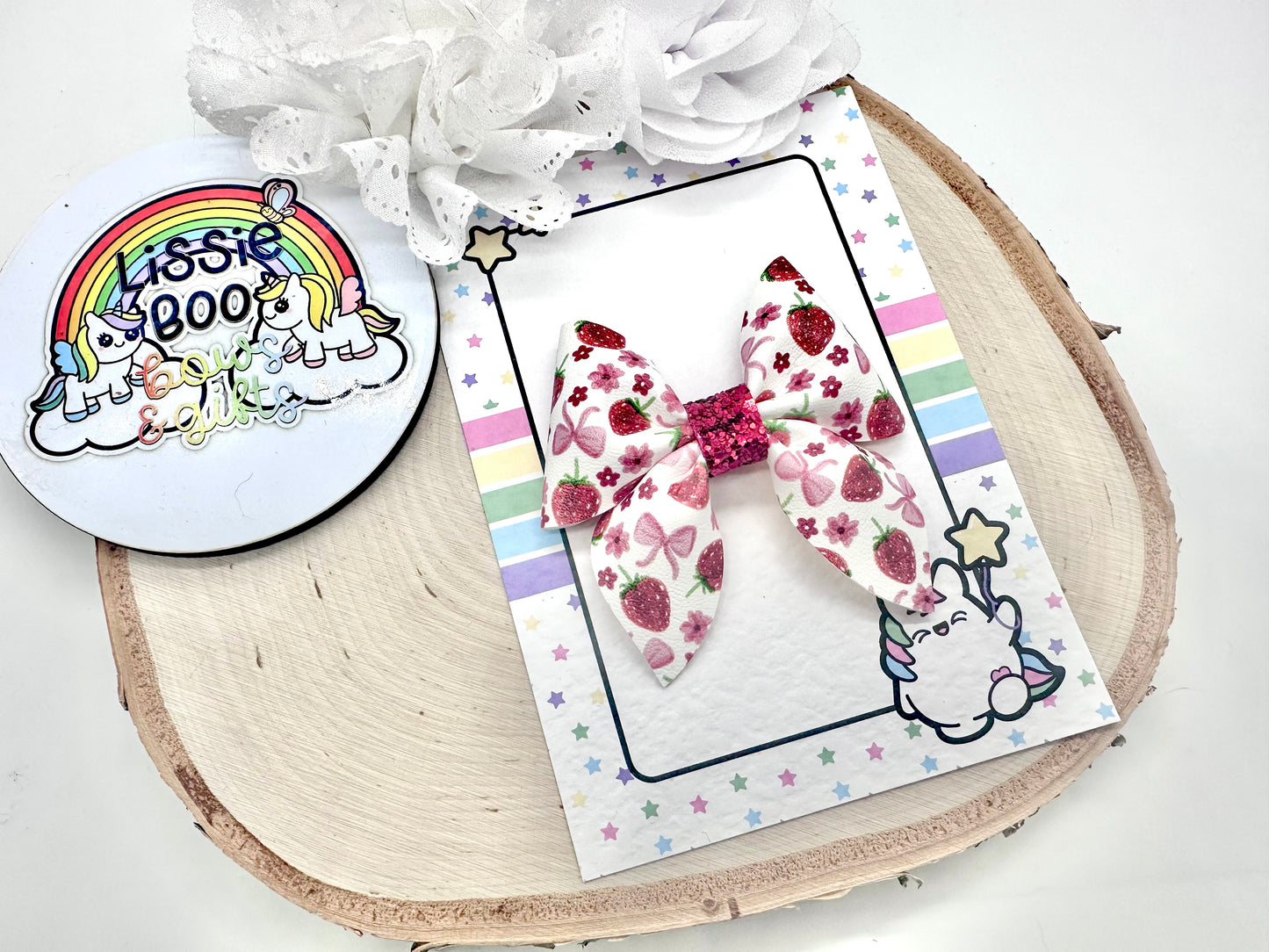 3” strawberries and bows pinch hair bow