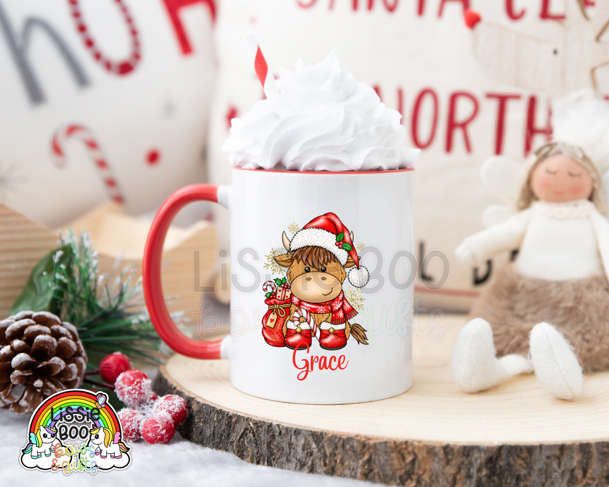 Christmas red highland cow mug