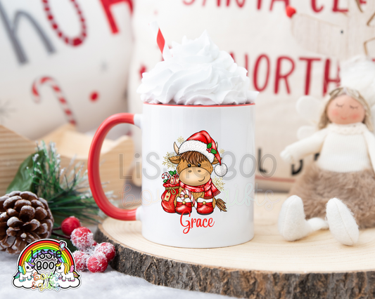 Christmas red highland cow mug