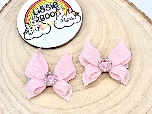 Baby pink butterfly bow piggytail set