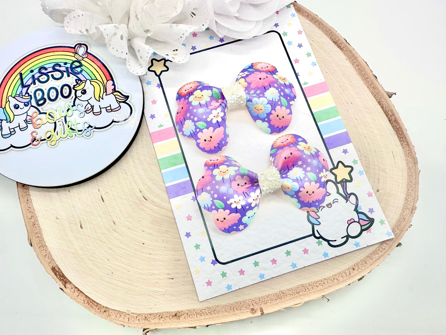 3” pretty flowers pinch piggytail set