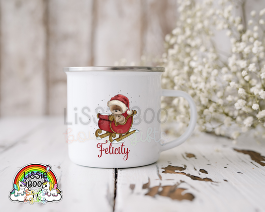 Christmas Bear Sleigh enamel mug