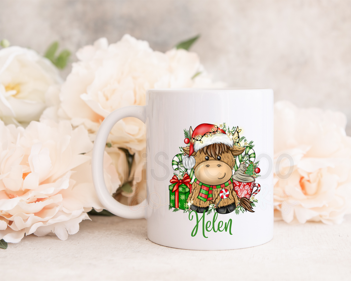 Christmas highland cow mug