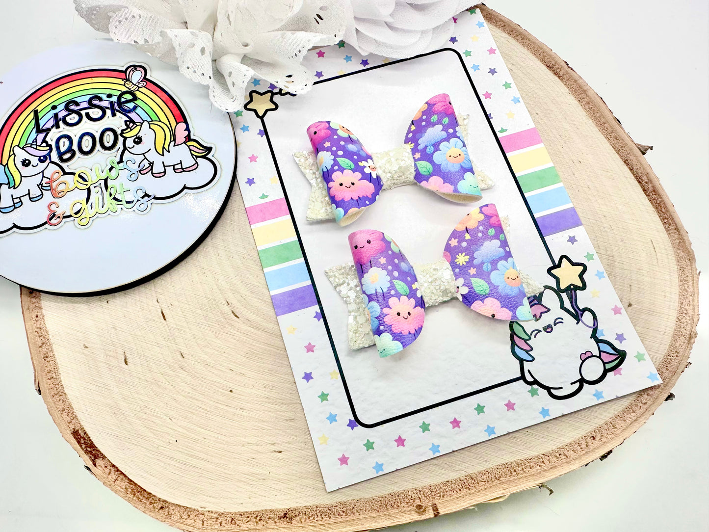 2.5” pretty floral piggytail set