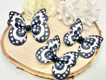 Navy Gingham butterfly hair accessories - sold individually