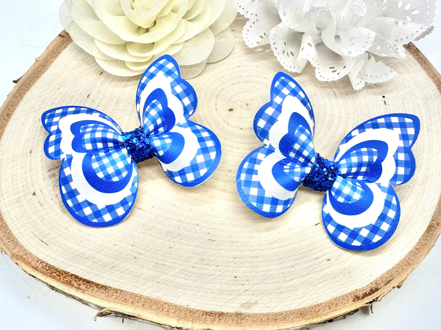 Royal Blue Gingham butterfly hair accessories - sold individually