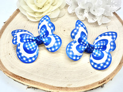 Royal Blue Gingham butterfly hair accessories - sold individually