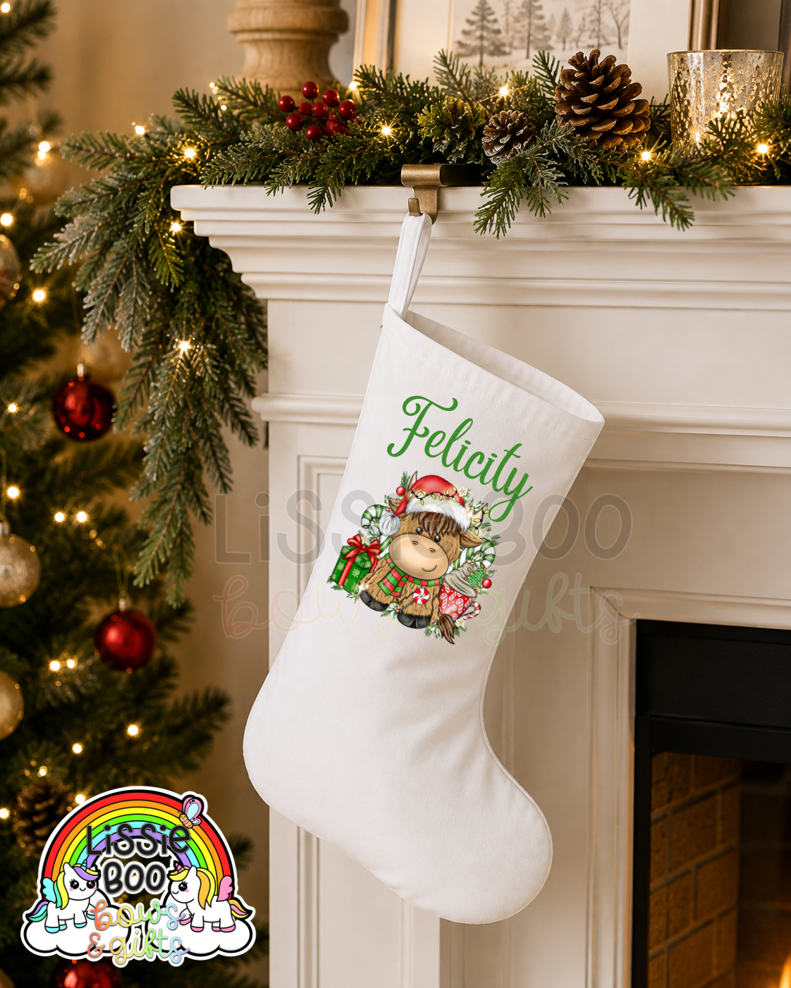 Personalised Highland Cow Christmas Stocking