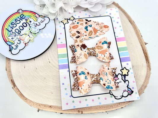 2.5” autumn friends piggytail & clip set