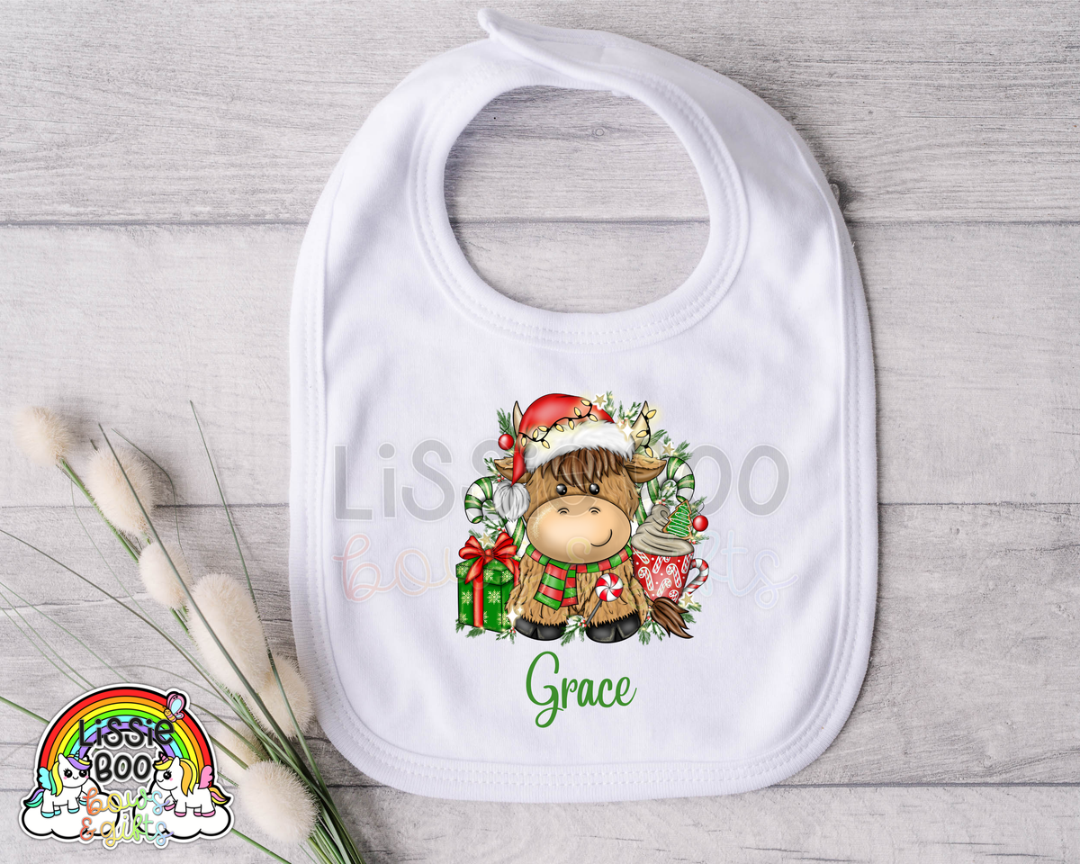 Personalised Highland cow Christmas Bib
