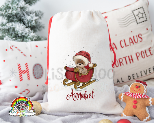 Personalised Bear Sleigh Christmas Sack