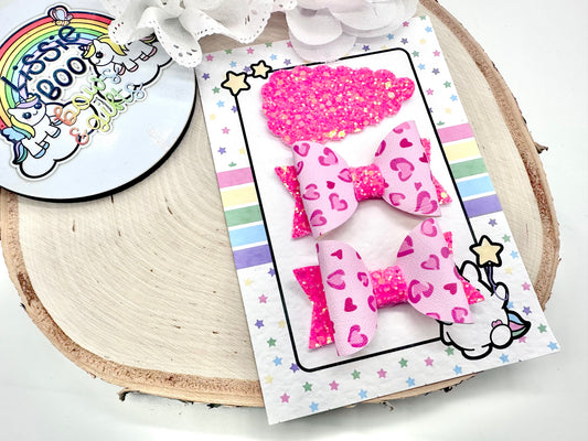 2.5” pink leopard print piggytail & clip set