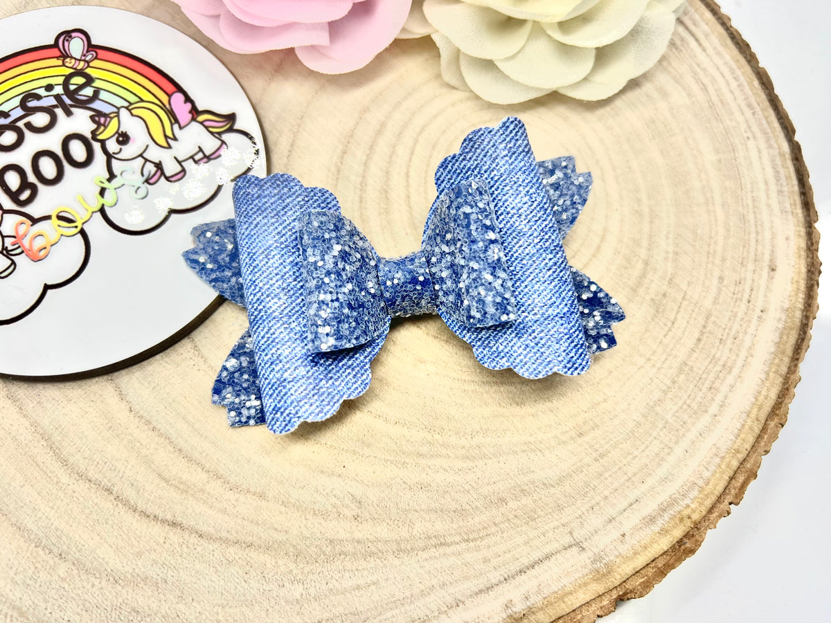 3.5” denim effect rhaya hair bow