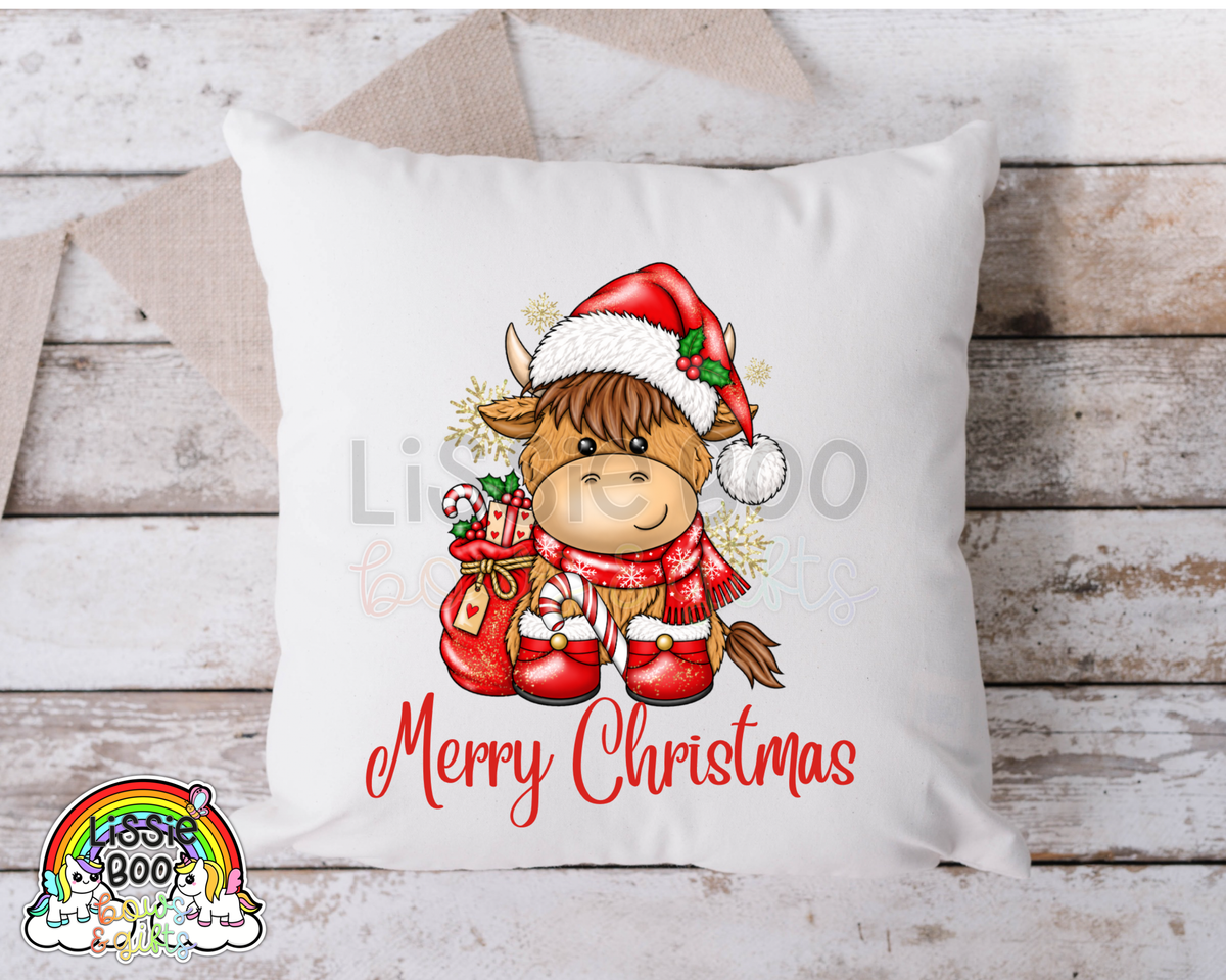 Christmas Red Highland Cow cushion cover