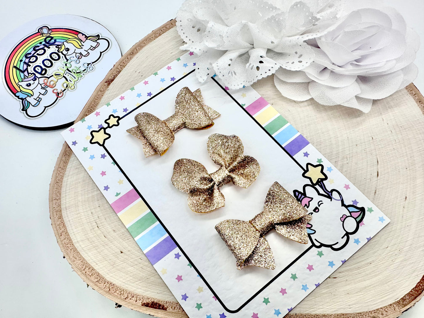 Set of three fine glitter rose gold hair accessories