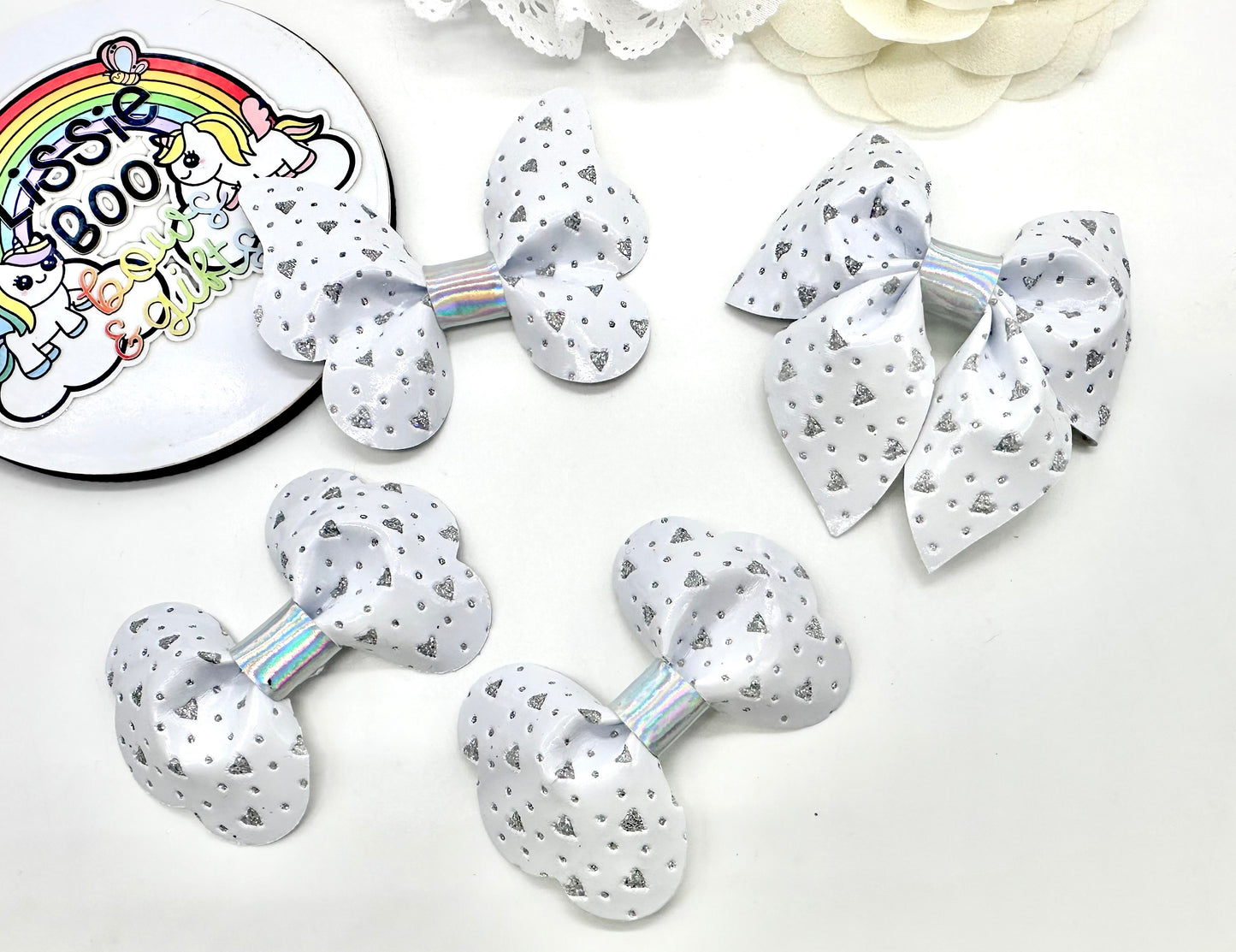 White silver hearts hair accessories - sold individually