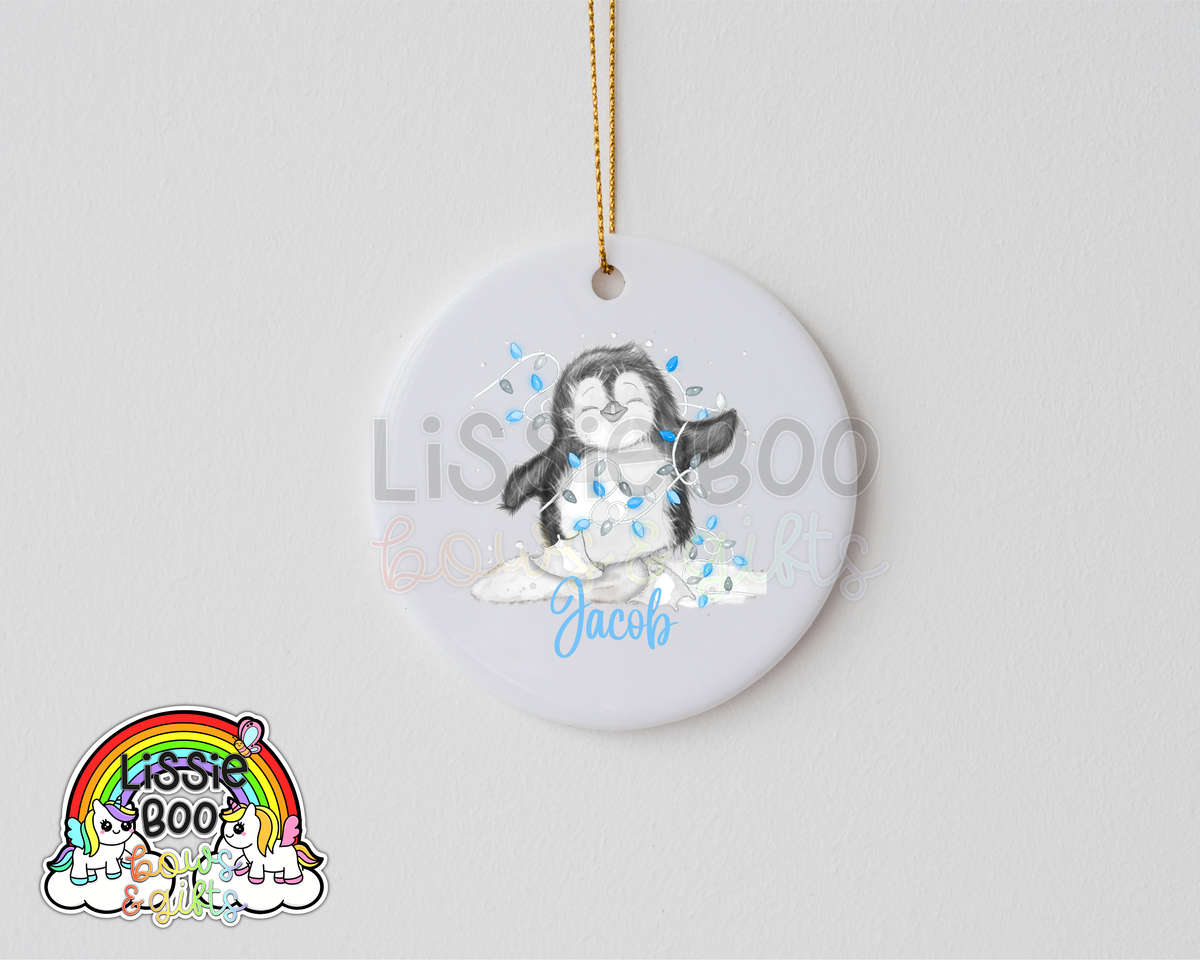 Personalised Blue Penguin Christmas decoration