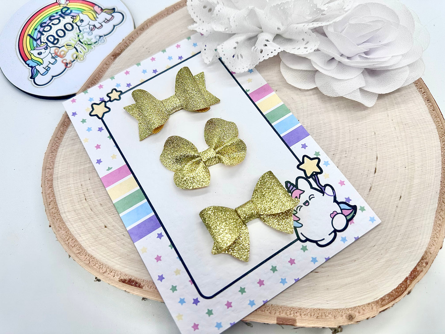 Set of three fine glitter gold hair accessories
