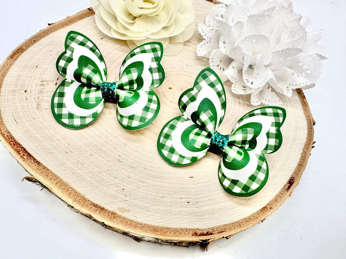 Green Gingham butterfly hair accessories - sold individually