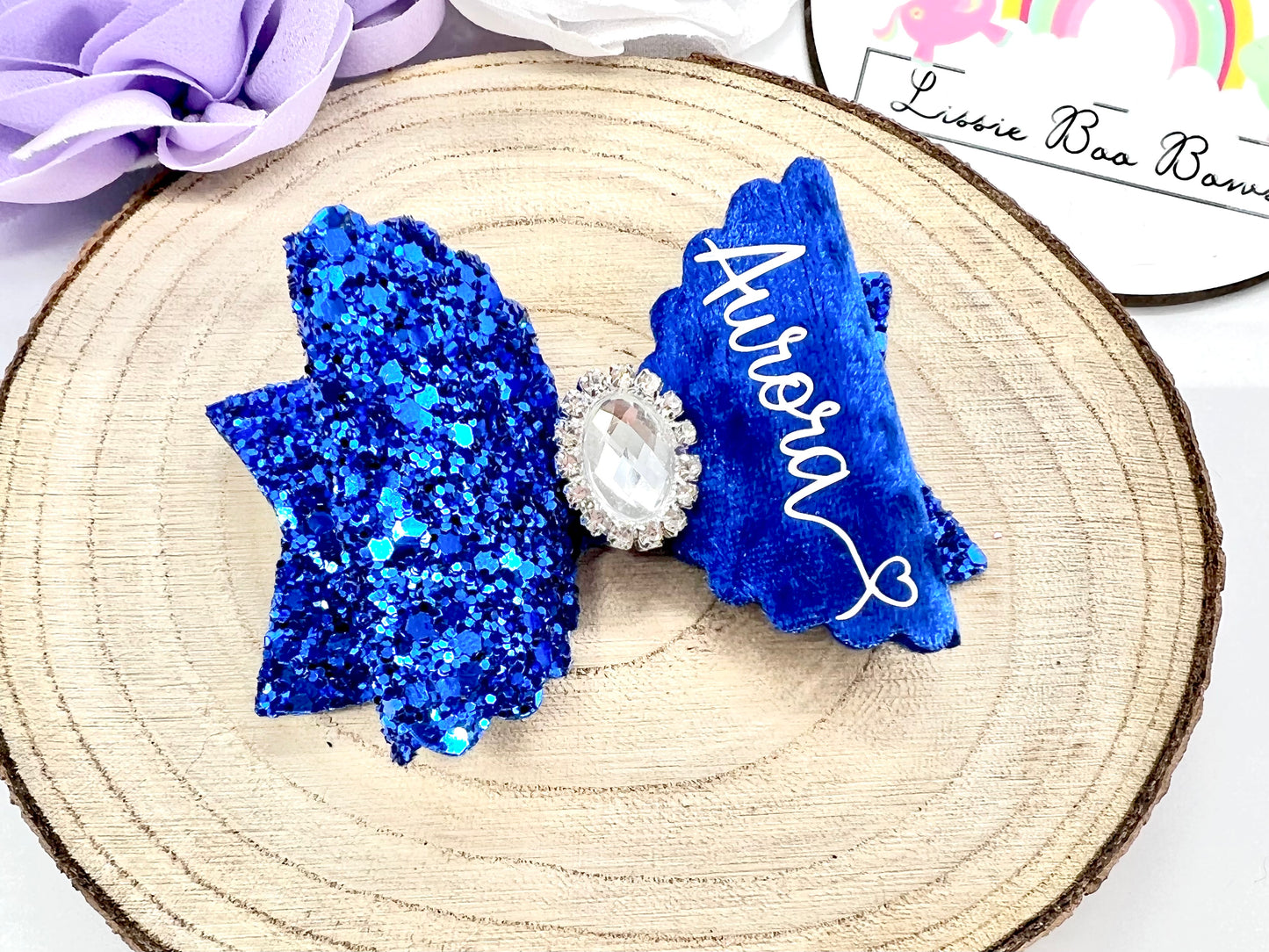 3” velvet and glitter personalised hair bow