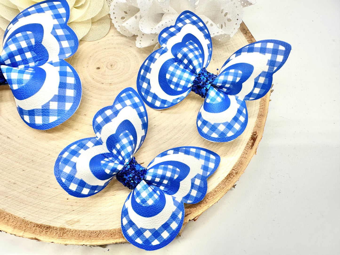 Royal Blue Gingham butterfly hair accessories - sold individually